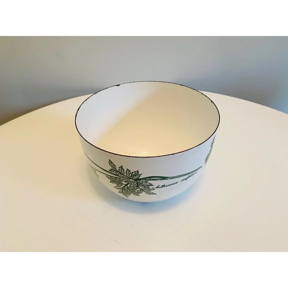 Vtg Arabia Finland Botanical White Enamel Bowl Kaj Franck Anthriscus Cerefolium